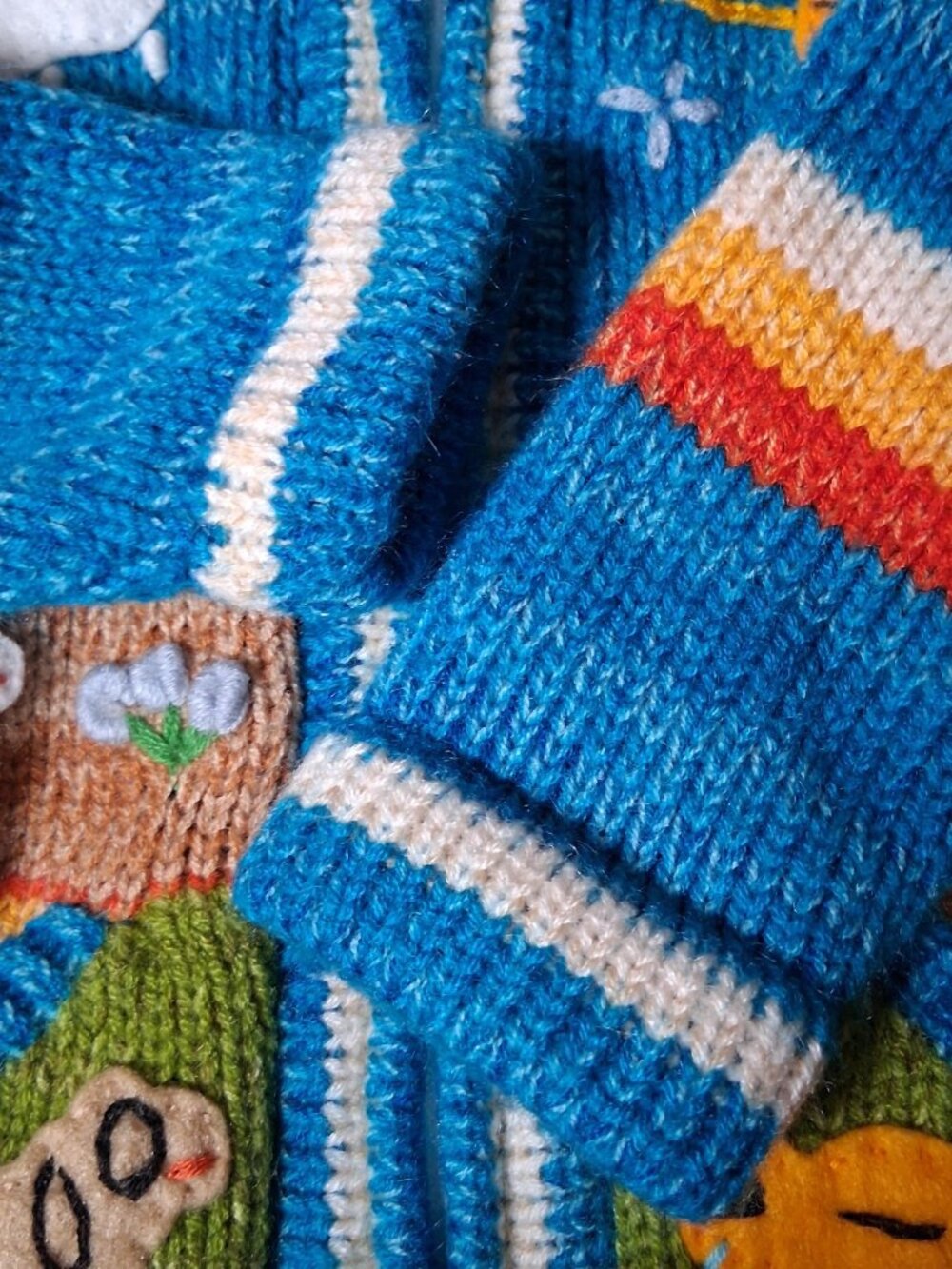 Hand Knit Peruvian Cardigan Sweater Kids Blue Mountain Sheep Sun Snail Zip - Picture 5 of 16